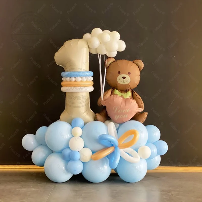 51 Stück Liebesbär-Ballon, Vintage-Latex-Ballon-Set für 1–9 Jungen, mit Bärenmotiv, alles Gute zum Geburtstag, Party-Dekorationen, DIY-Geschenke, Zubehör