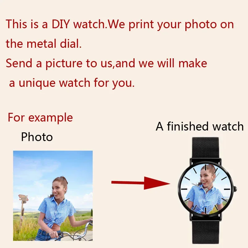 A4402 Gold Silver Black DIY photo mens womens lovers stainless steel strap dropshipping custom picture gift Personalized Watch