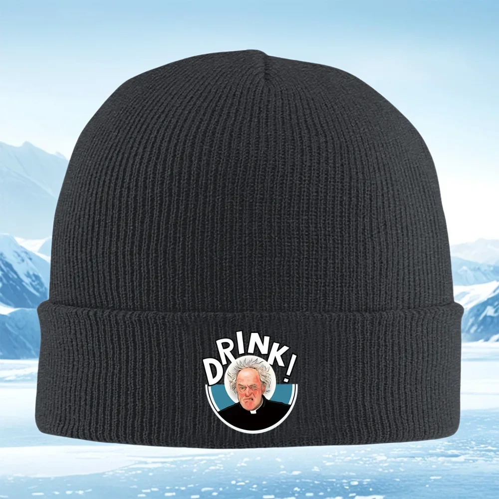 2026 Angry man drink,white letters black background Men Women Unisex Knitted Hat Beanie Pullover Cap Winter Thermal Warm Christm