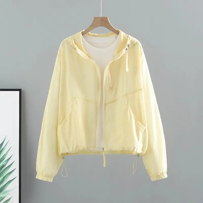 

Women Coat 2026 Summer New Sun Protection Jacket Loose Casual Fashion Hooded Drawstring Lightweight UV Protection Outerwear
