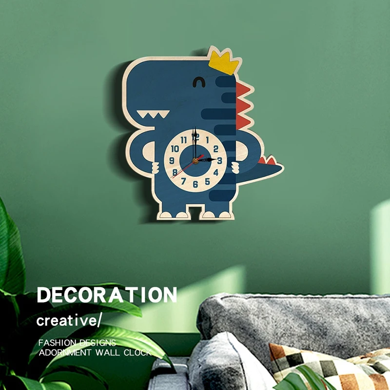 

Children Kids Room Living Room Wall Clock Mute 3D Cartoon Cute Dinosaur Wall Clock Decor Set Home Nursery Photo Props