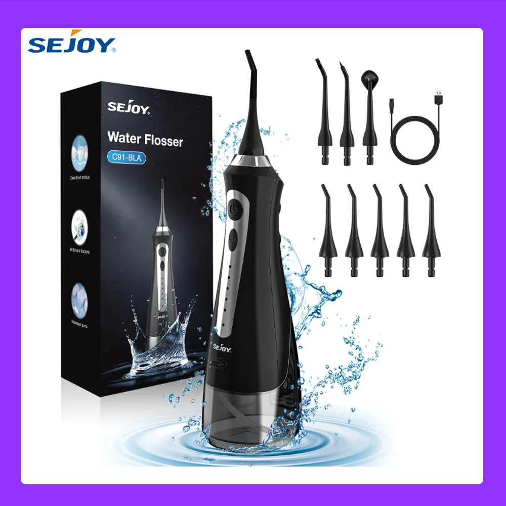 SEJOY 가정용 물 치실 구강 세척기, 5 가지 청소 모드, 1800mAh USB, IPX7 방수, 230ml, 신제품
