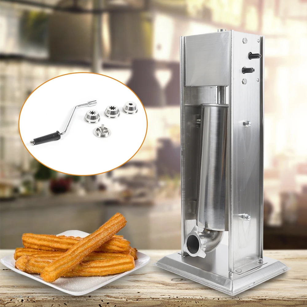 

5L Stainless Steel Manual Maker Donuts Vertical Churrera Maker Churro Machine with 4 Nozzles for Restaurant Cafeteria Bakery