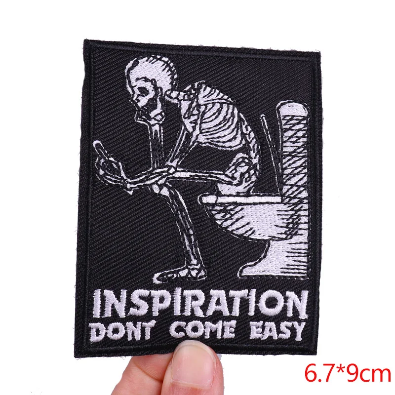 Fire Element Patch Rock Punk Embroidery Sewing Patch Iron On Patches For Clothing Scary Skull Letter Patches For Clothes Badges