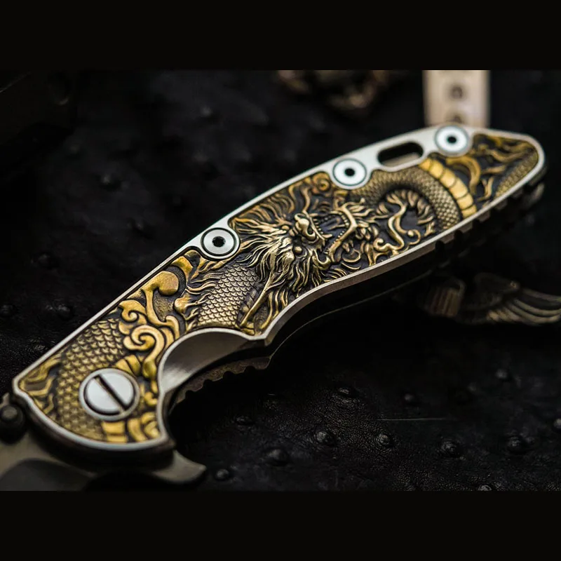 

1Pc Titanium Inlaid Brass Battle Dragon Handle Scale for Rick Hinderer XM18 3.5”Reduced Weight Version