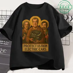 Jeremy Clarkson Protect Us From Electric Cars Funny Meme T Shirt Men's Women Clothes Casual Cotton Oversized T-shirts Streetwear
