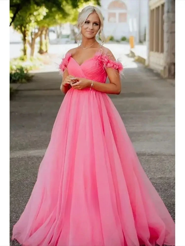 Vestido de baile de penas sem alças, comprimento traseiro, vestidos de baile, mulher, jantar de luxo, flores personalizadas, sem mangas, festa de noite, 2025