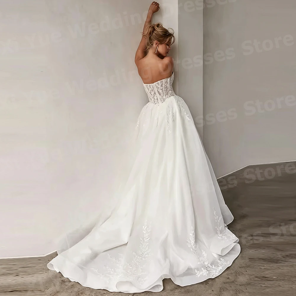 Romantic A Line Women's Elegant Lace Appliques Sweetheart Wedding Dresses Vestido De Novia Bride Gowns Customized Robe De Mariée