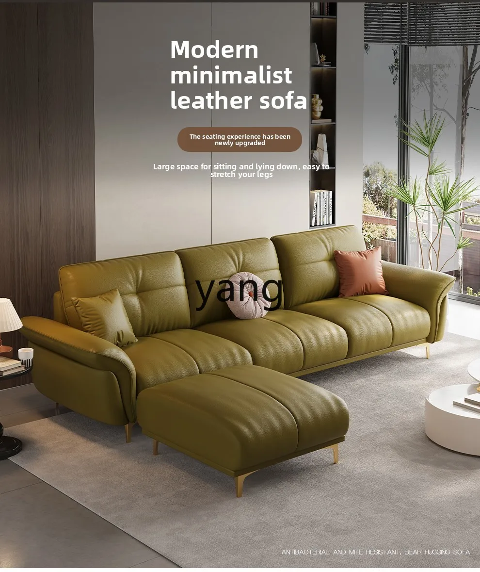 

LMM small apartment modern light luxury straight row first layer cowhide sofa
