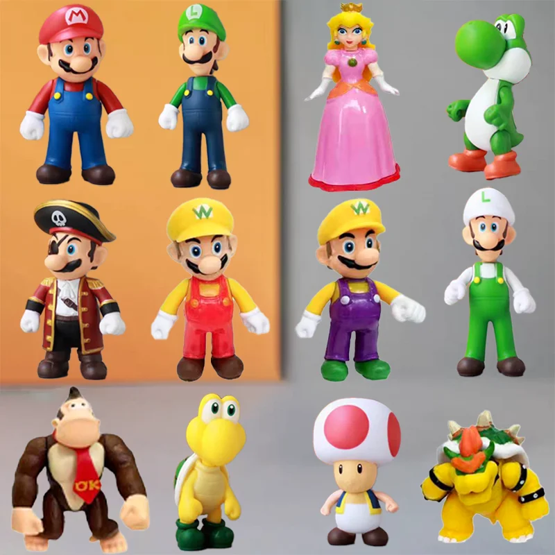 

New Super Mario Bros Luigi Yoshi Mario Cartoon Dolls Anime Figures Creative Collectible Model Toys for Kids Birthday Gift