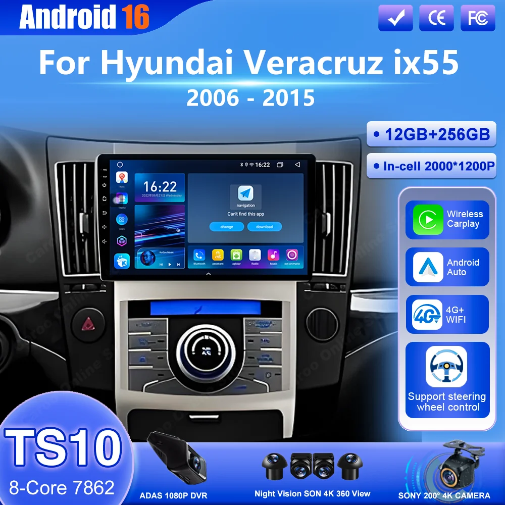 

Автомагнитола Android 16 для Hyundai Veracruz Ix55 2006-2015 с CarPlay, мультимедиа, видеоплеером, 4G, Wi-Fi, GPS-навигацией, 8-ядерным процессором
