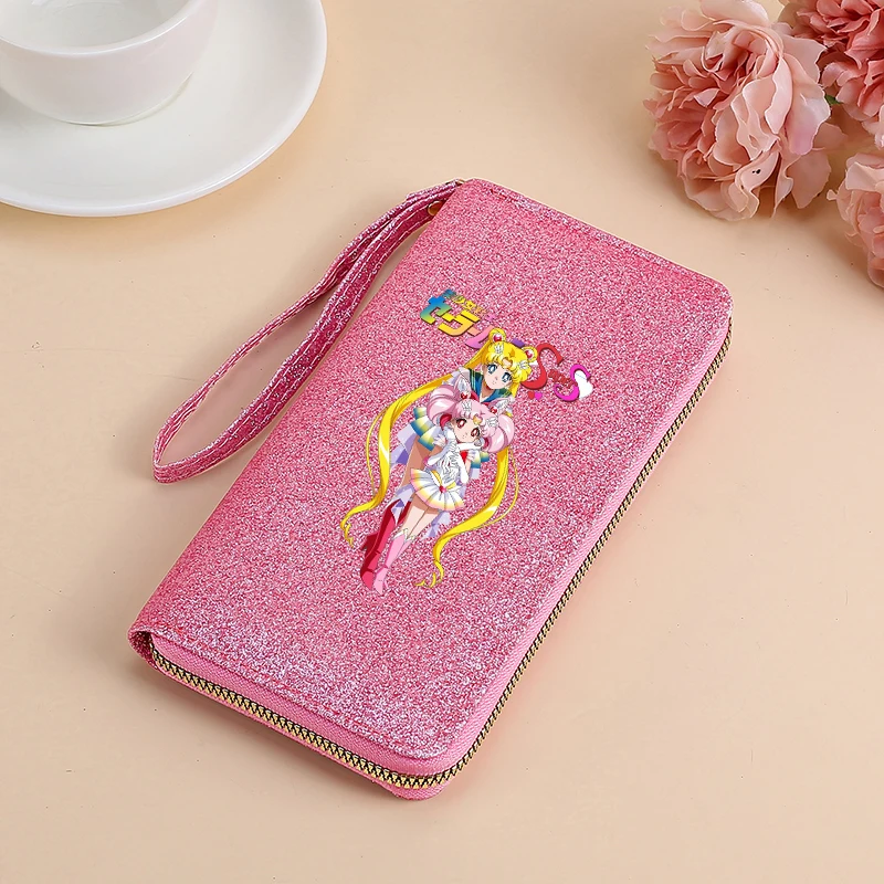 Sailored Moon Vrouwen Lange Portemonnee Kaarthouder Grote Capaciteit Rits Portemonnee Multi Card Organizer Mobiele Telefoon Polsbandje Handtas