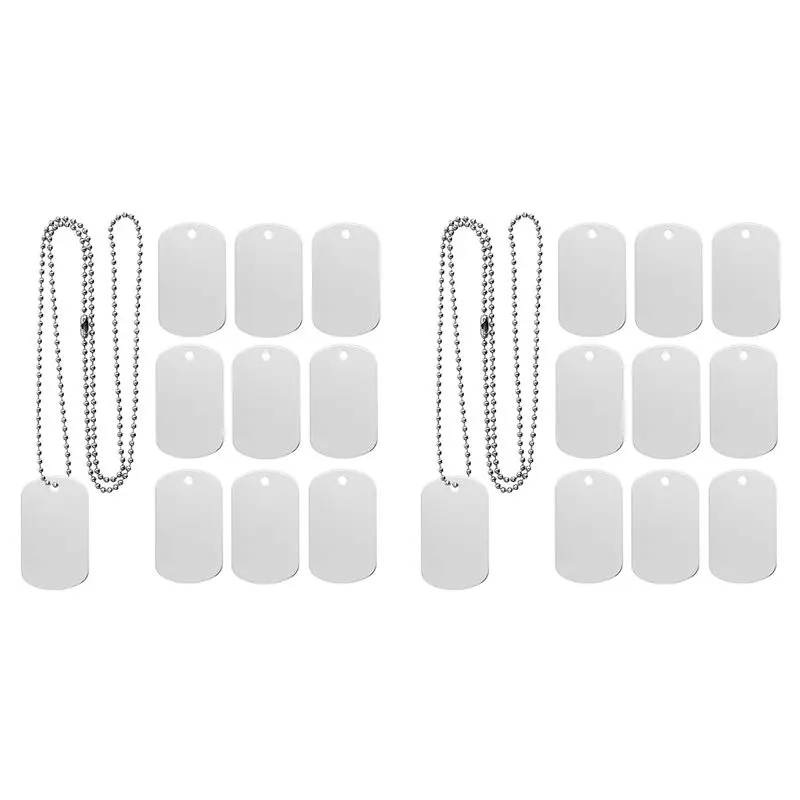 

【LAST CHANCE】50 упаковок алюминиевых пустых жетонов для лазерной гравировки с 24-дюймовой шариковой цепочкой из нержавеющей стали, серебро