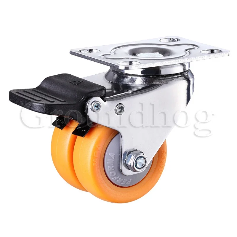 4Pcs Silent Swivel Castor Wheels 2 Inch Heavy Duty Double Row MPA Nylon Wheel With Brake For Trolley Maching Furniture Caster