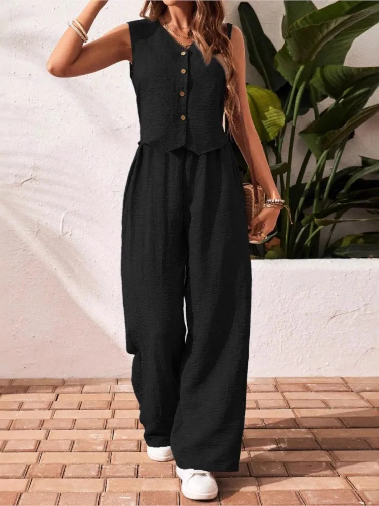 

New Summer Women's V-neck Trousers Casual Suit 2026 New Women's Fashion Short Vest Tops And Pants Two-piece Set Female
