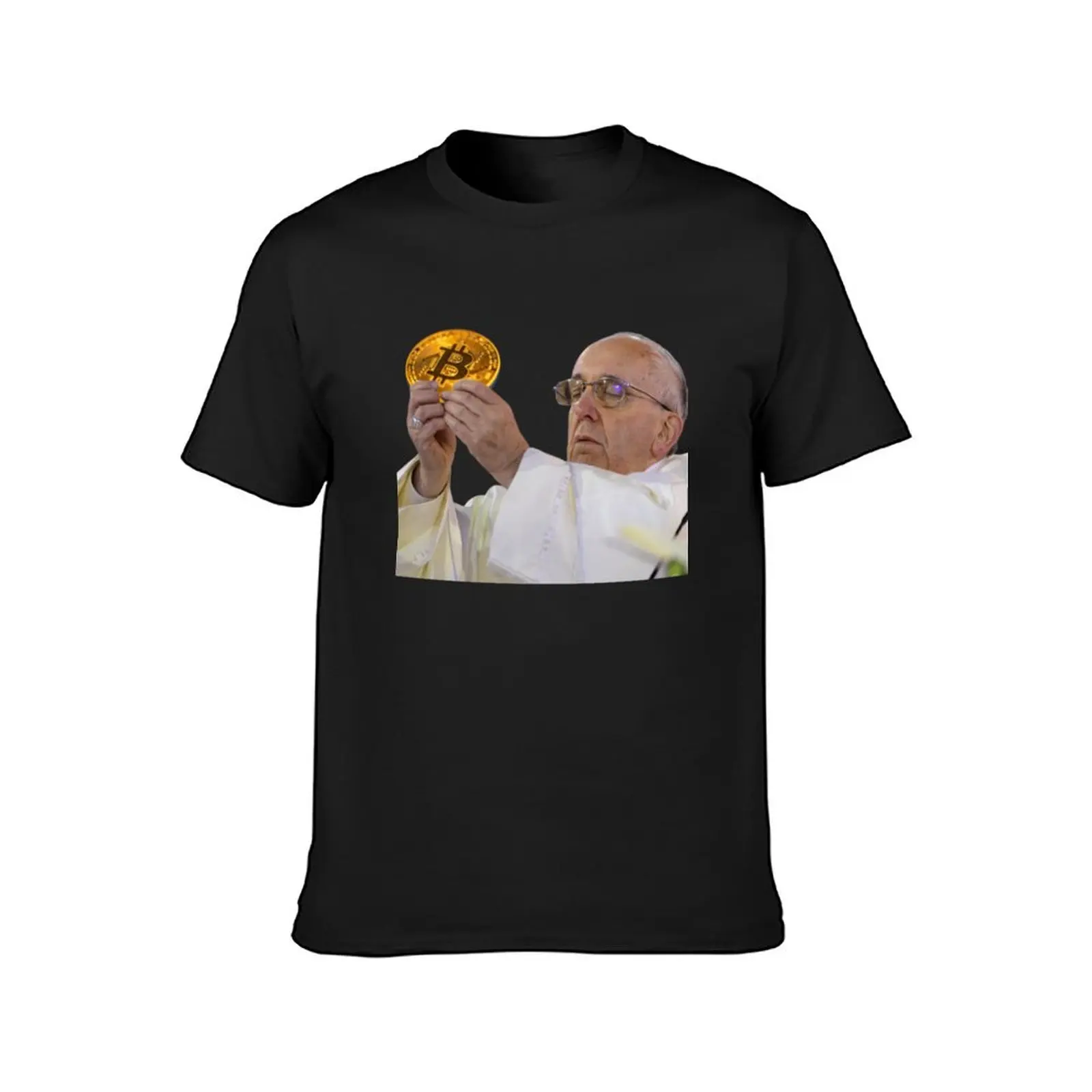 Pope Holding Bitcoin Sticker T-Shirt blacks cute clothes mens plain t shirts