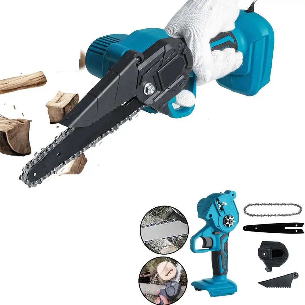 6inch 1200W Cordless Electric Chainsaw One Handheld Chain Saw Garden Tree Branches Cutting Power Tool for Makita 18V Battery