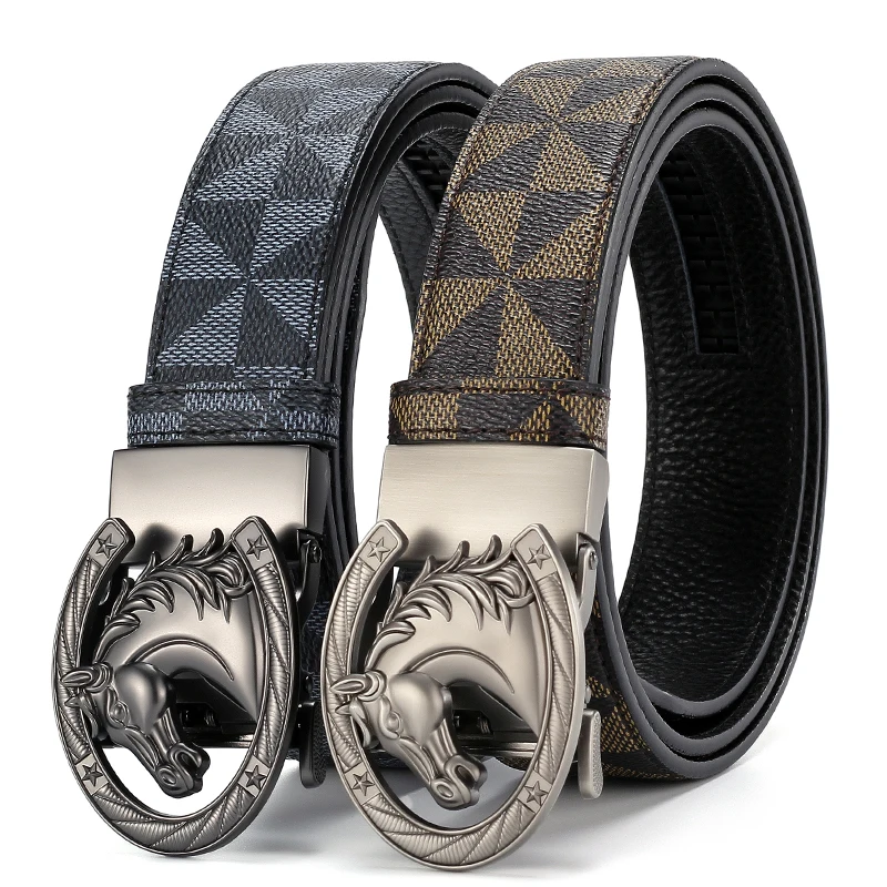 Men's Fashion Belt Luxury Brand Printed Automatic Buckle Waist Belt Business Casual PU Leather Belt for Jeans
