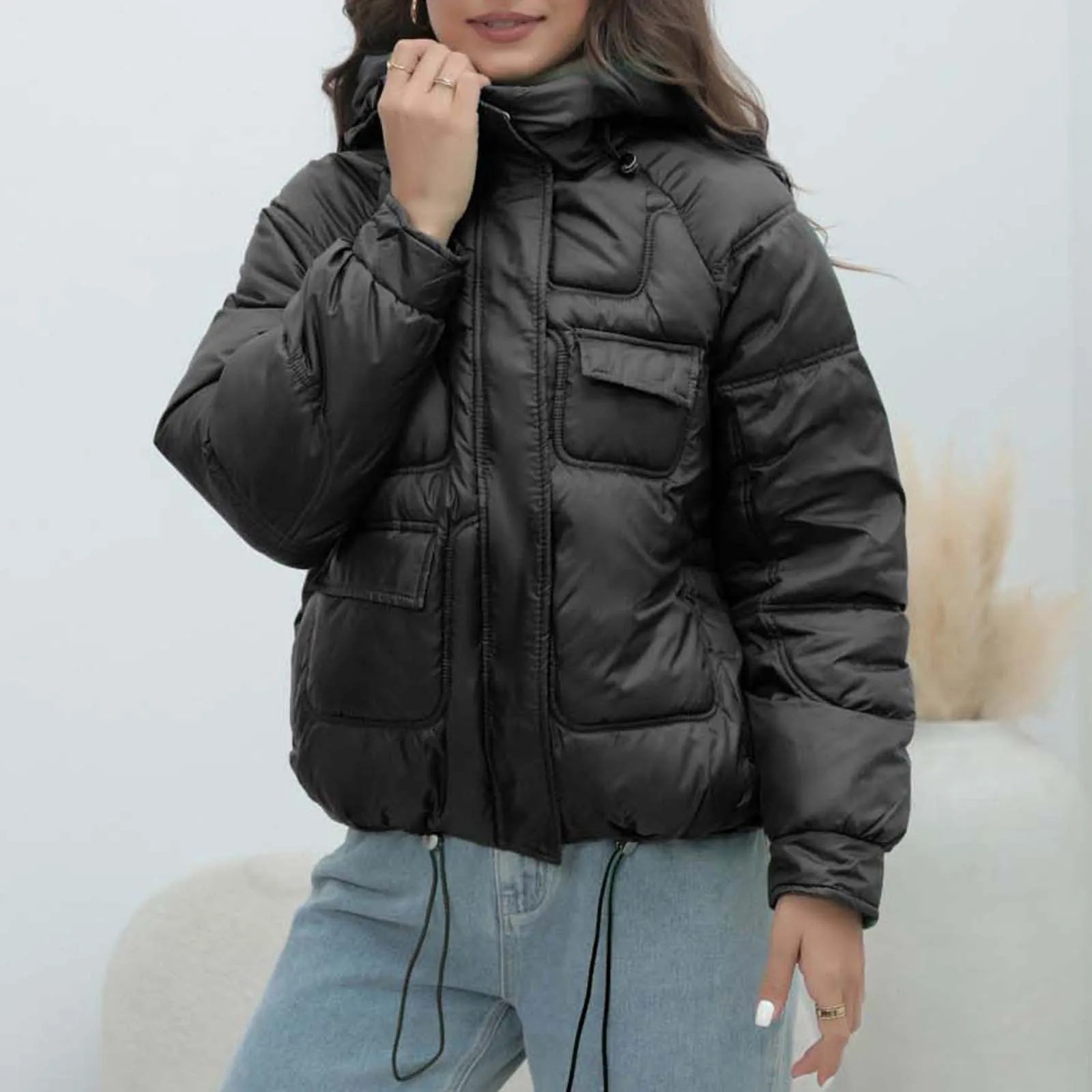 Down Cotton Jacket Women's Winter Thick Cotton Jacket Popular Bright Color Stand Up Collar Cotton Jacket