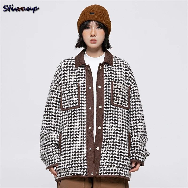 Harajuku Fashion Women\'s Plaid Jackets for Women Clothing 2023 New in External Arrivals 90s Clothes Vintage Aviator Jacket Woman