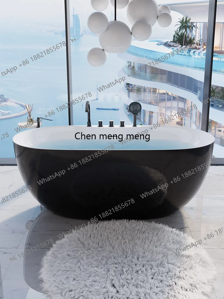 

Independent acrylic bathtub household small apartment bed and breakfast double color oval thin edge bathtub