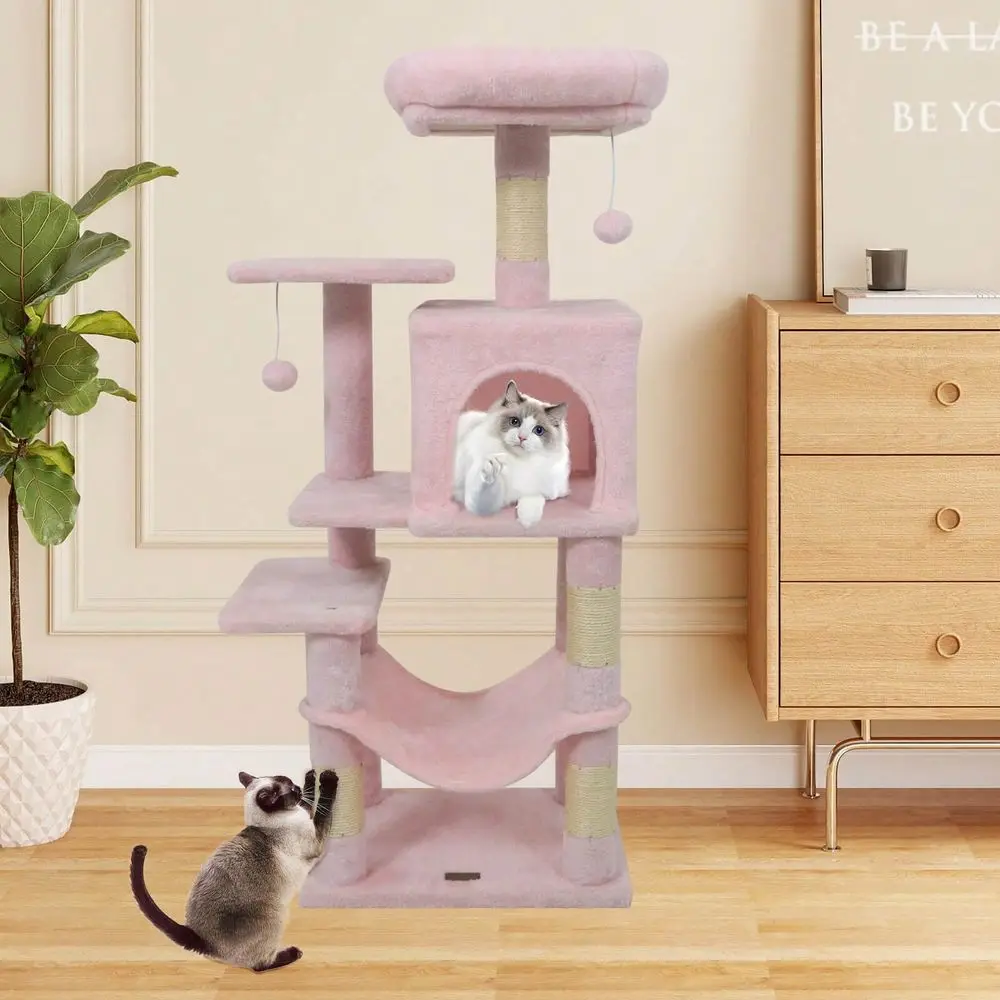 

Cat Tree Rascadores Para Gatos Cat Supplies Tall MultiLevel Cat Tree With Cushion Top Perch, 2Entrance Large Cat Condo Beige Lig