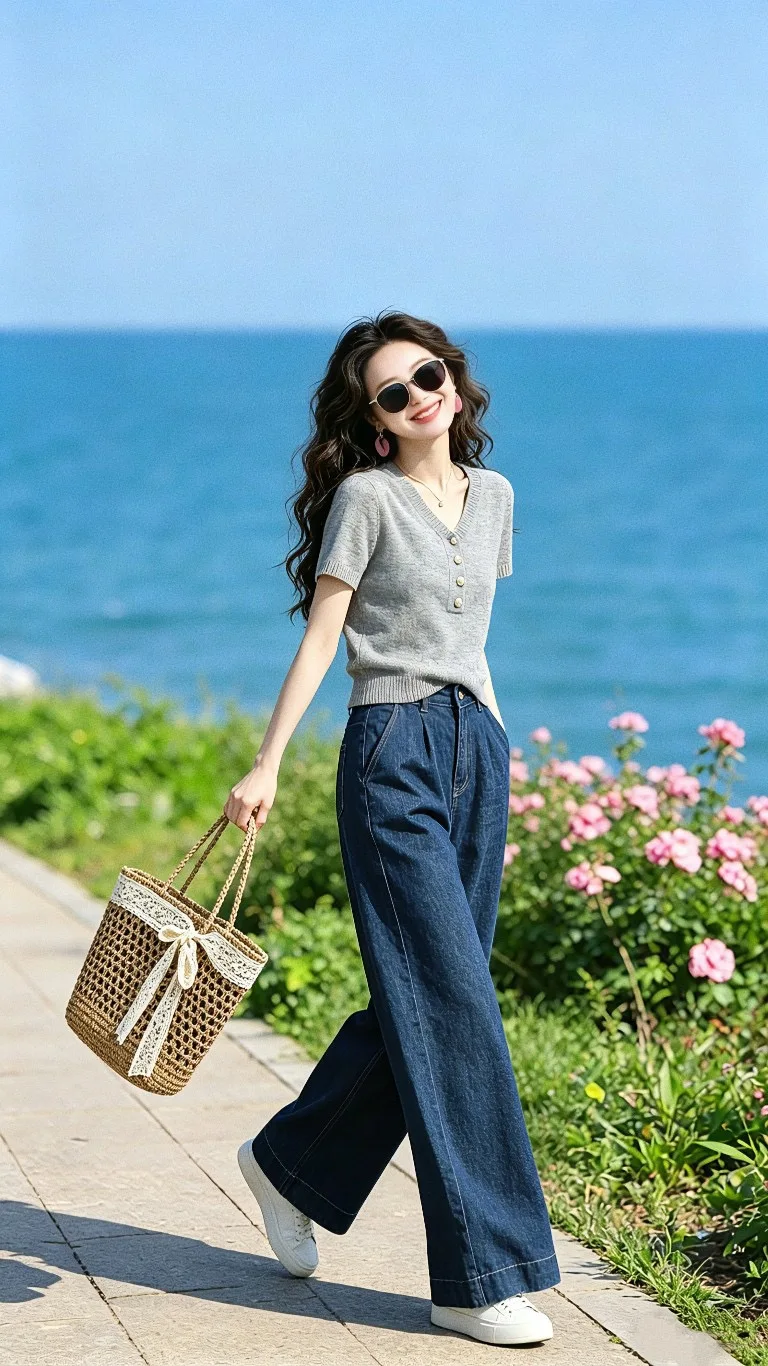 

Women's Lace-Trimmed Large Capacity Woven Basket Bag - Fresh Hollow-Out Shoulder Handbag for Lazy Vacation Style