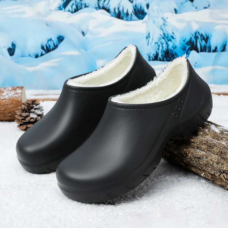 New Autumn and Winter Chef Shoes for Men, Kitchen-Specific, Hotel Waterproof, Non-Slip, Oil-Proof, Soft-Soled, Slip-On, Warm Shoes