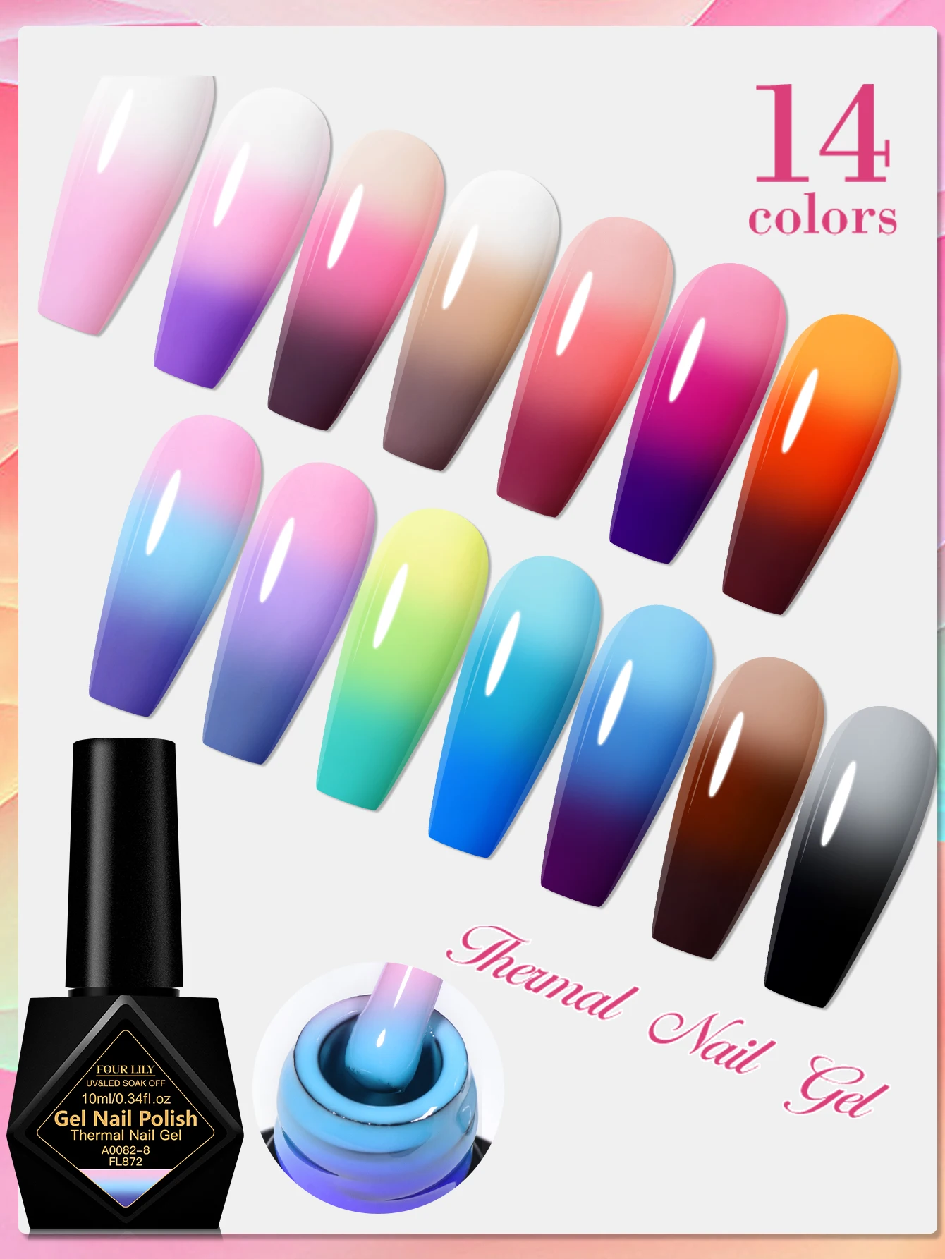 10ml FOUR LILY Thermal Gel Nail Polish 3 kinds Of Temperature Change Effect Nail TPO/HEMA FREE Art Gel Varnish Soak Off Nails