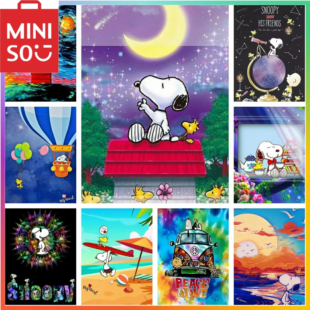 

MINISO DIY картина маслом по номерам фигурки Снупи мультфильм милое украшение дома живопись стены спальня декор комнаты подарок рамки