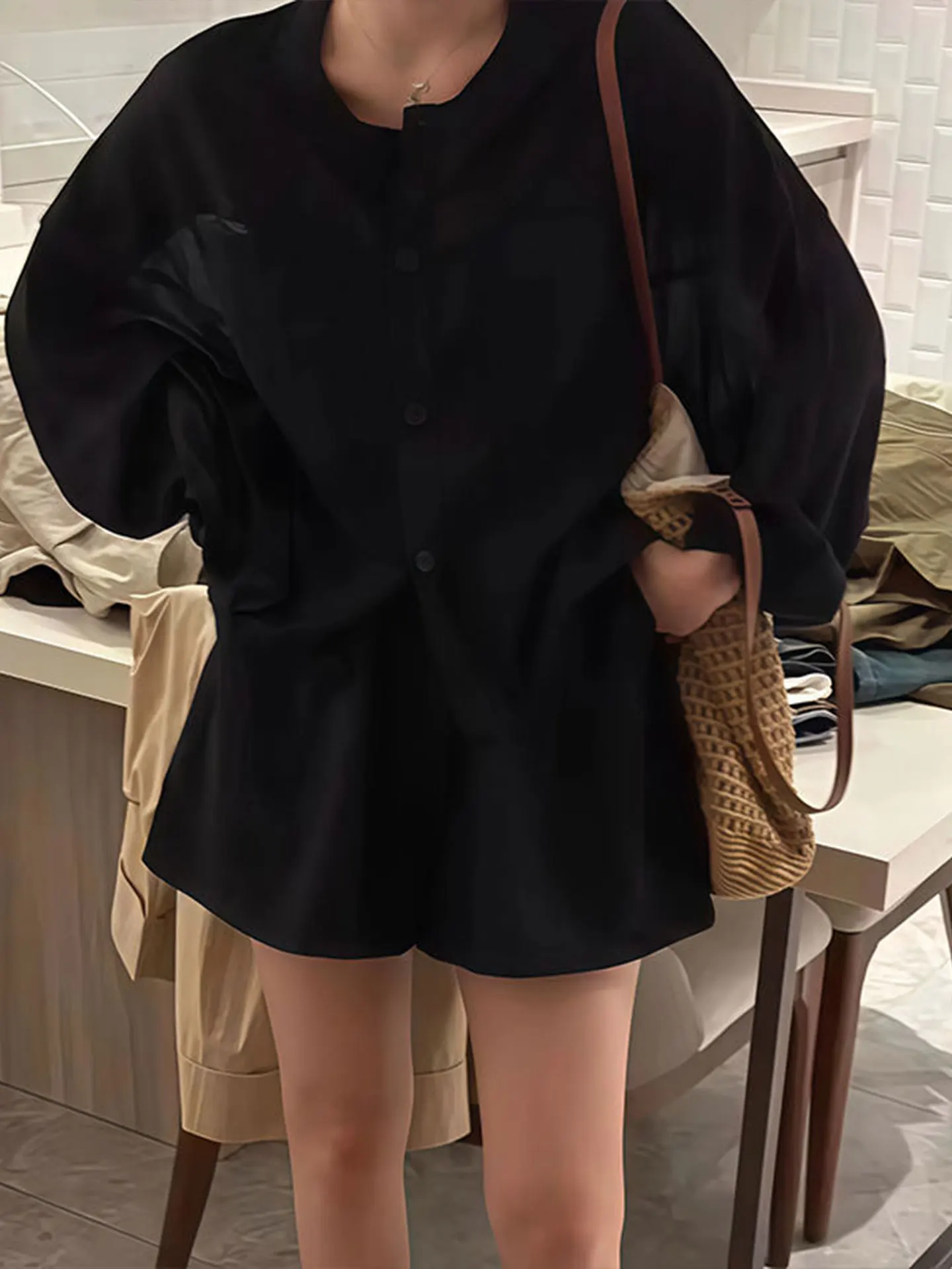 Été nouveau ample longue Sve rond Ne Protection solaire irt Jaet femmes mince jambe large orts deux pièces ensemble Faionable
