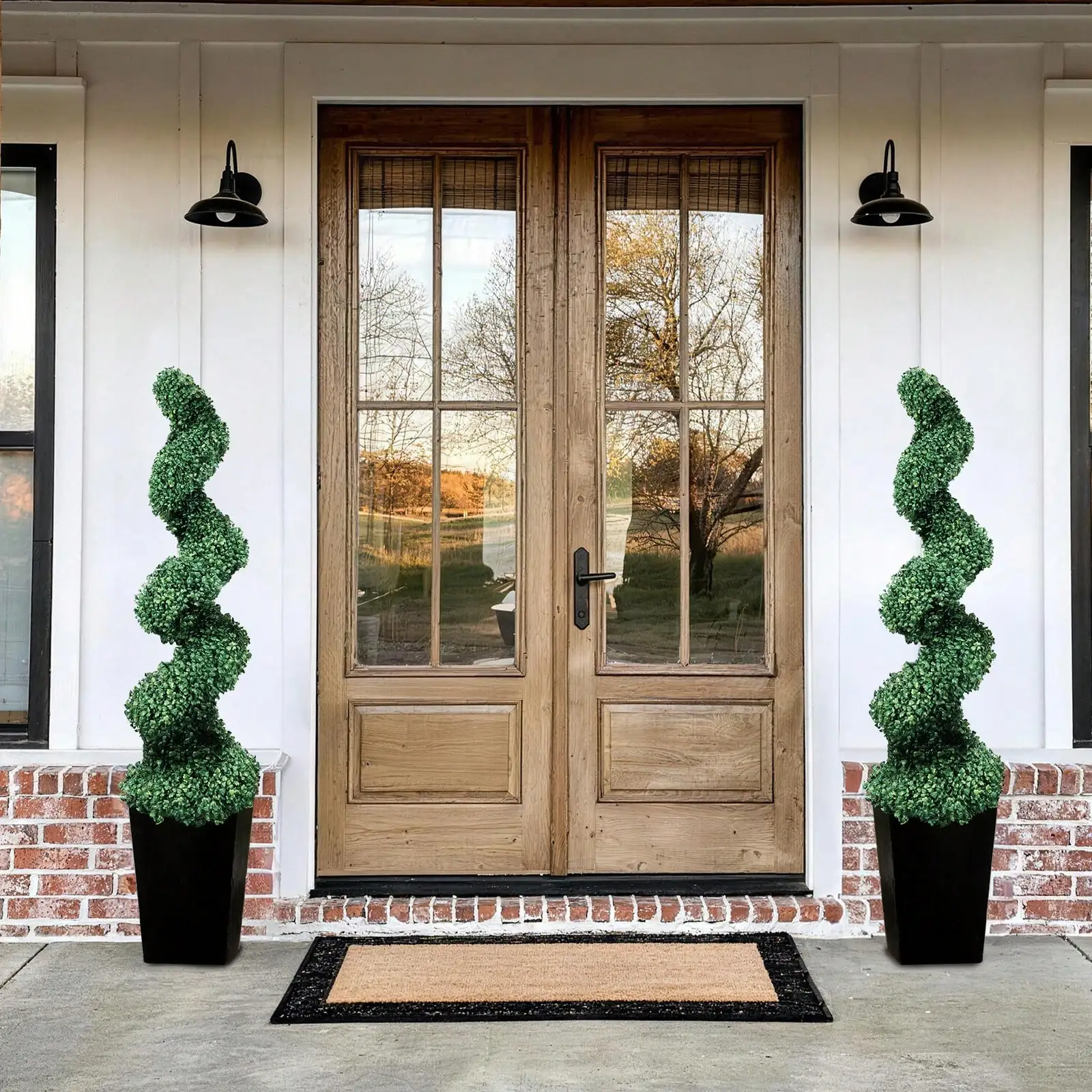 

Artificial Spiral Topiary Tree With Black Planter 2.7/4/5FT, Pre-Potted Faux Boxwood Tree For Outdoor Indoor, Christmas Porch Decor, UV Resistant Fake Plant For Front Door Patio Garden