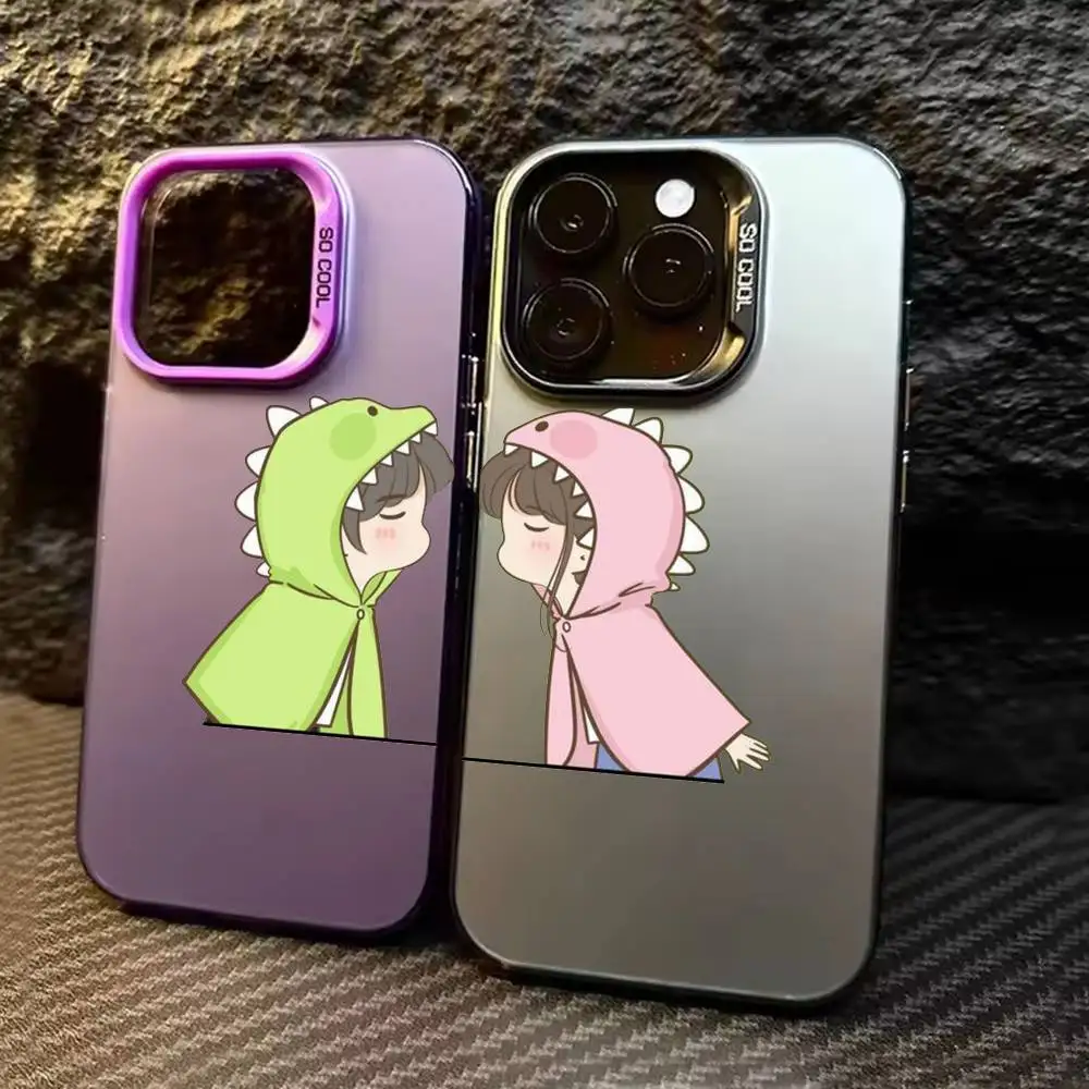 

C-cartoon couple Phone Case For iPhone 17 16 15 14 13 12 11 Pro Max Plus Silver candy Matte Cover
