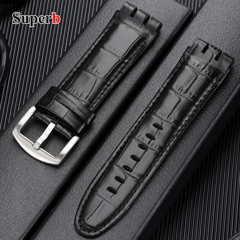 

Ремешок для часов Swatch YOS440 449 401 447 из винтажной телячьей кожи, деловой браслет из телячьей кожи для мужчин и женщин, черный, коричневый, аксессуары для часов