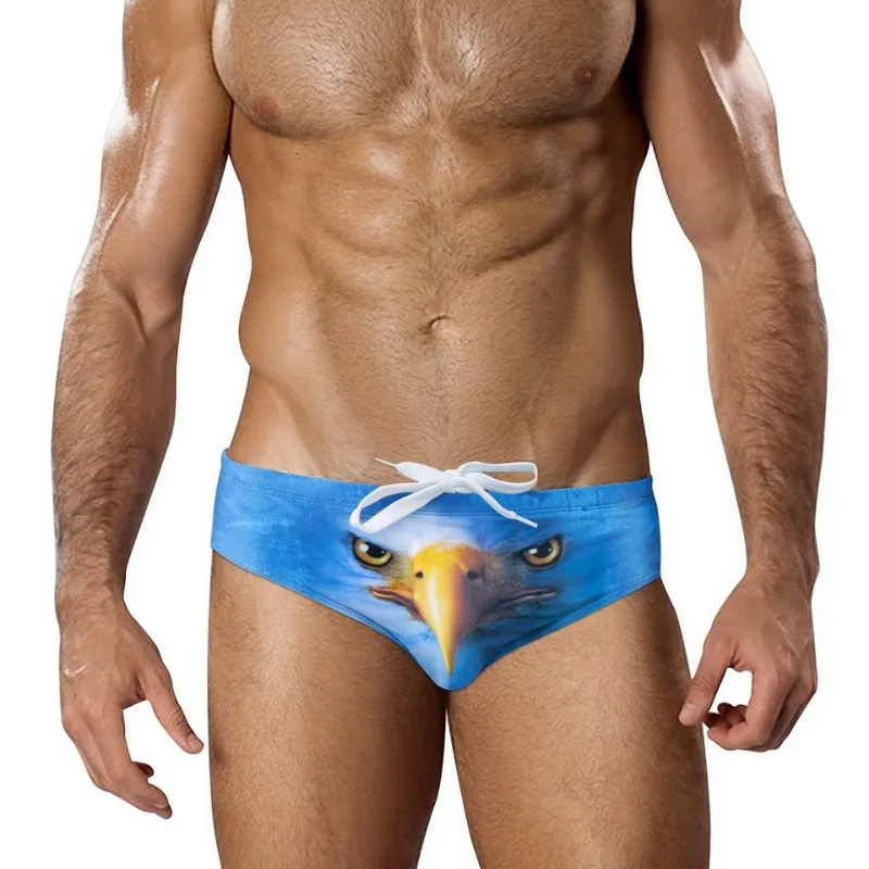 2025 European and American men's swimming trunks men's swimming trunks fashion creative design face boxer fitness shorts D244