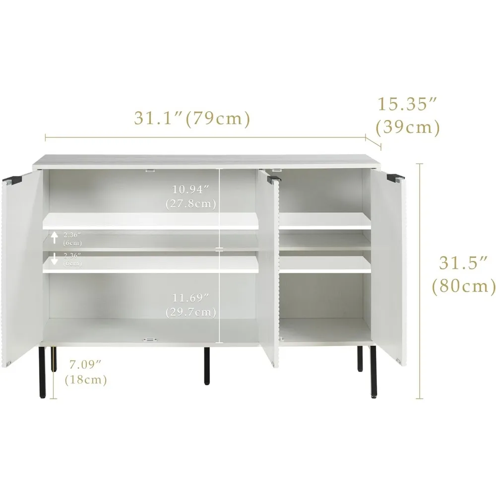 خزانة بوفيه جانبية رائعة مع مساحة تخزين، وخزانة تخزين مخددة مع 3 أبواب وأرفف قابلة للتعديل، وكابينة حديثة