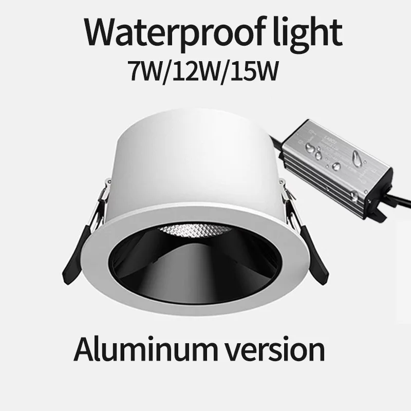 Waterproof downlight LED spotlight suitable for bathroom wet area bathroom kitchen moisture-proof and fog-proof, 7W 12W 15W AC22