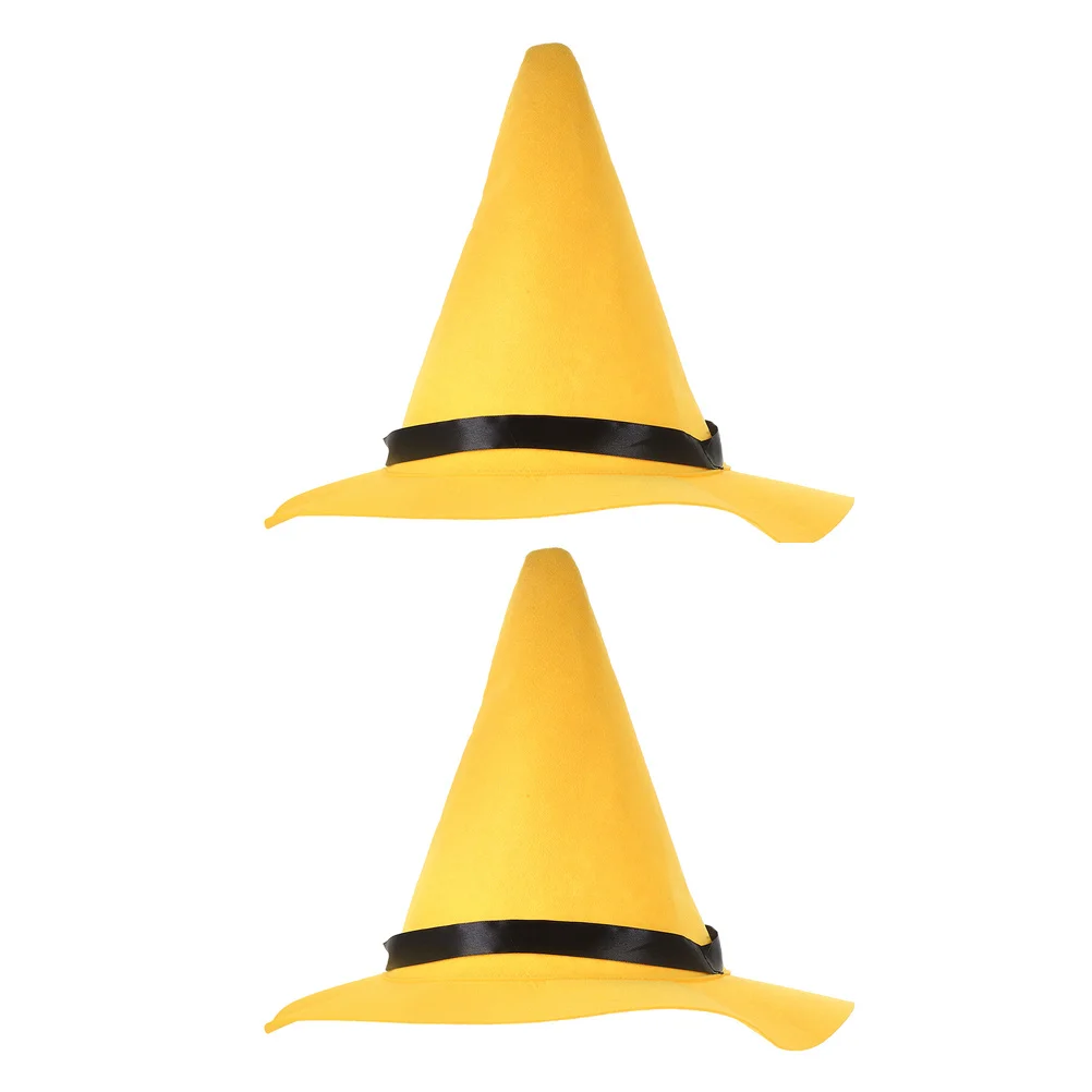 قطعتان من قبعة الساحرة الصفراء بتصميم فريد من نوعه كلاسيكي مدبب لملابس الهالوين التأثيرية إكسسوار للجنسين والكبار والأطفال