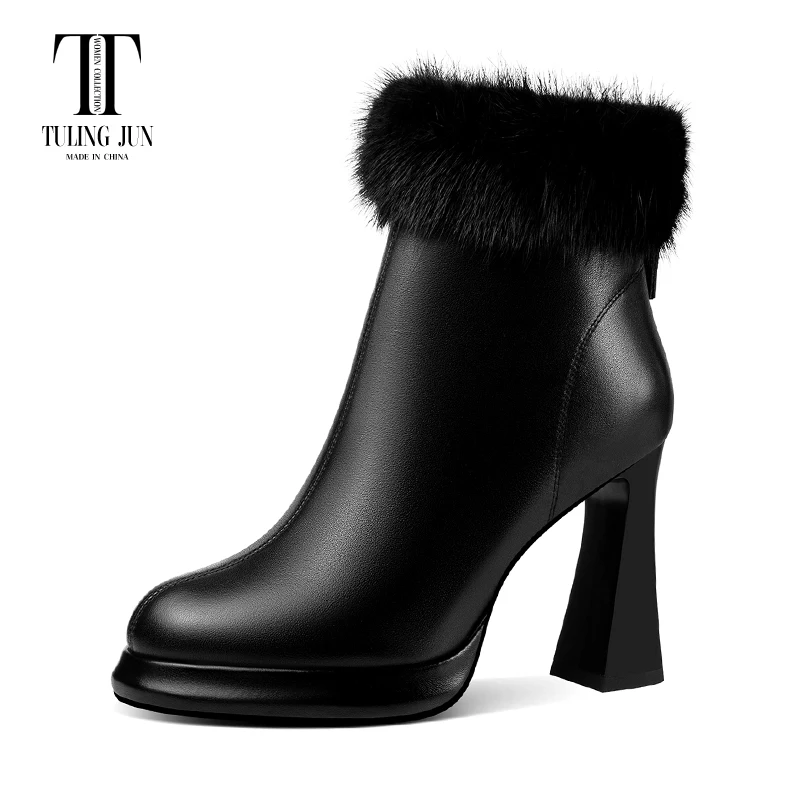 TULING JUN 2023 Winter Famale Round Head Super High Heels Shoes Solid Color Concise Ankle Boots For Womens Elegant T-H3266