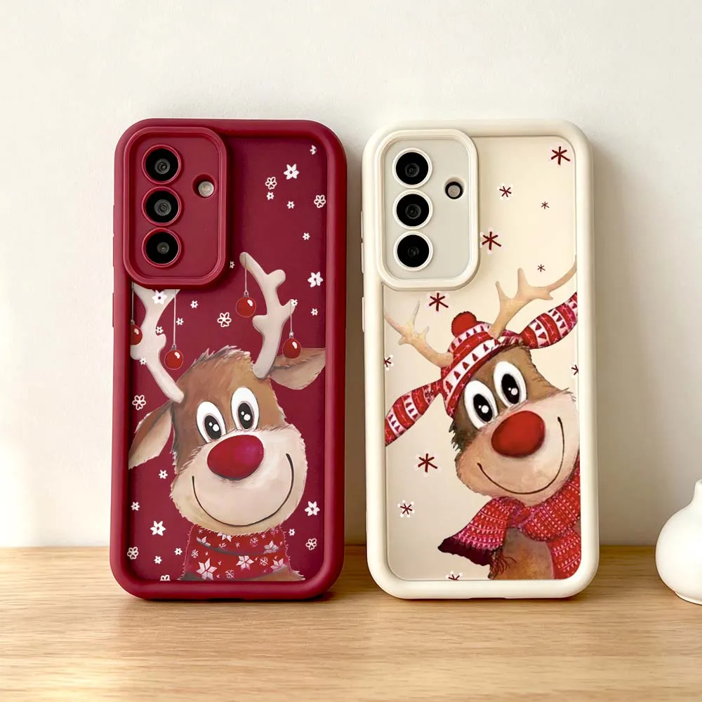 Cartoon Red Nose Reindeer Cover For Samsung Galaxy A73 A72 A71 A56 A55 A35 A25 A54 A53 A52 A51 A32 Eye Ladder Phone Case