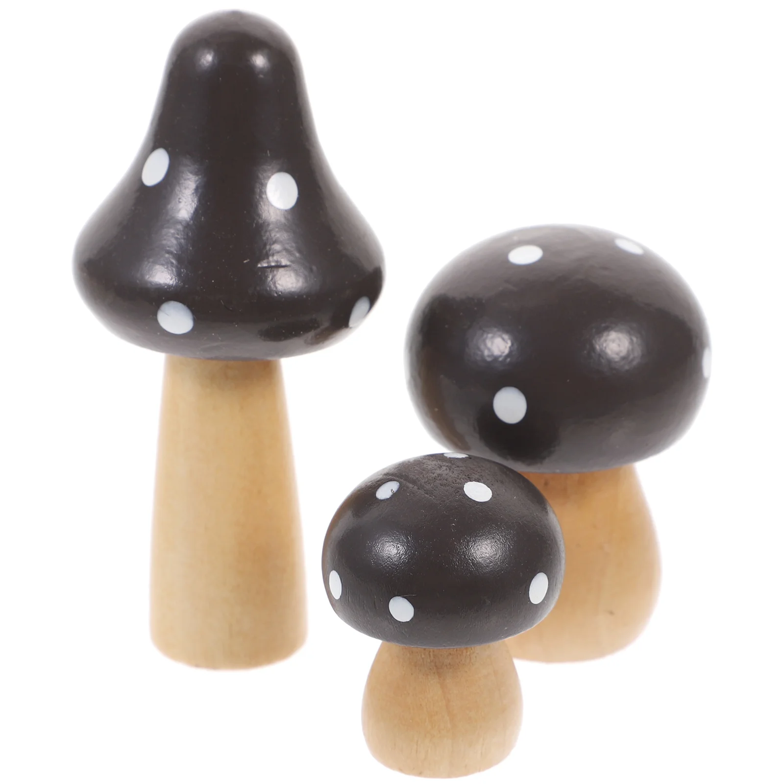 3 Pcs Terrarium Container Decor Mini Wooden Mushroom Flower Pot Figurine Desktop Ornament Plant