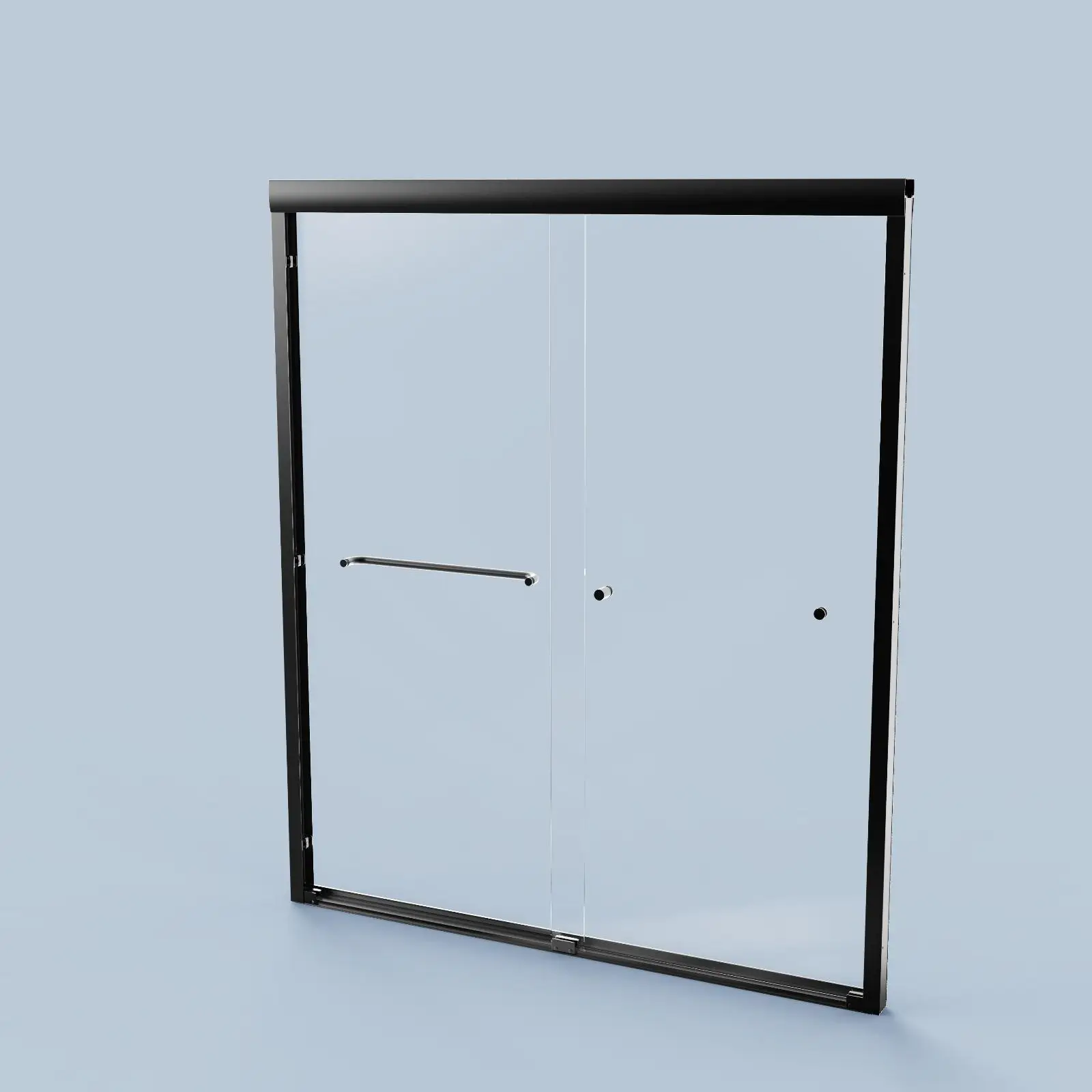 Pintu Kamar Mandi Semi-Frameless Hitam Matte, 6mm, Cocok untuk Lebar 56''-60'' x Tinggi 72''