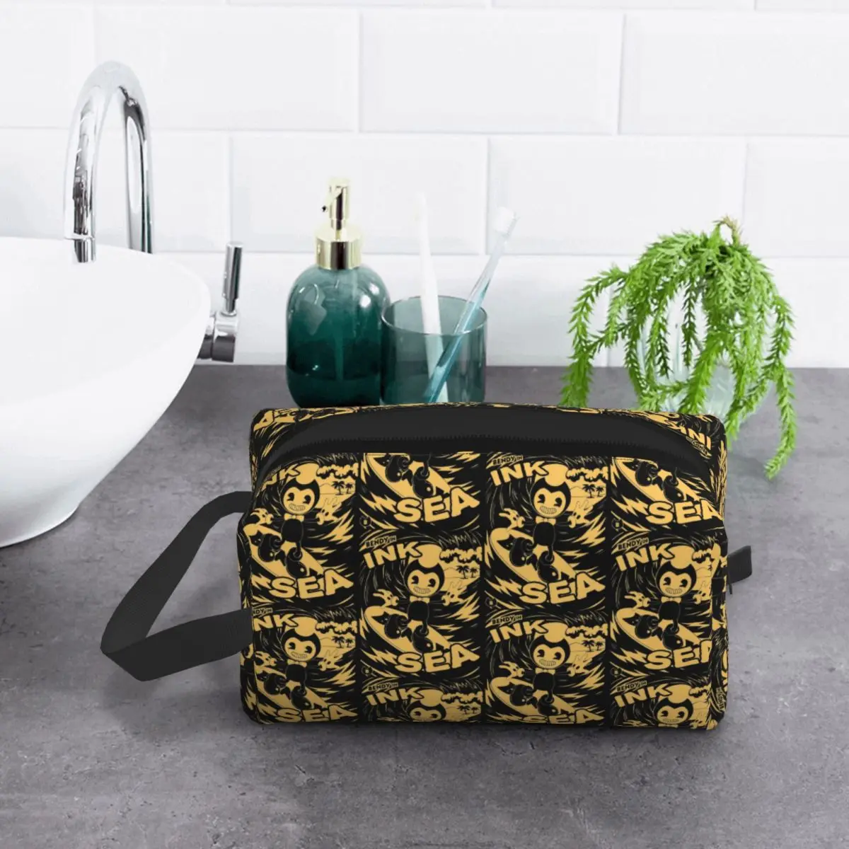 Bendy And The Ink Machine Game Makeup Bag Cosmetic Organizer Storage Dopp Kit Toiletry Cosmetic Bag for Women Beauty Travel