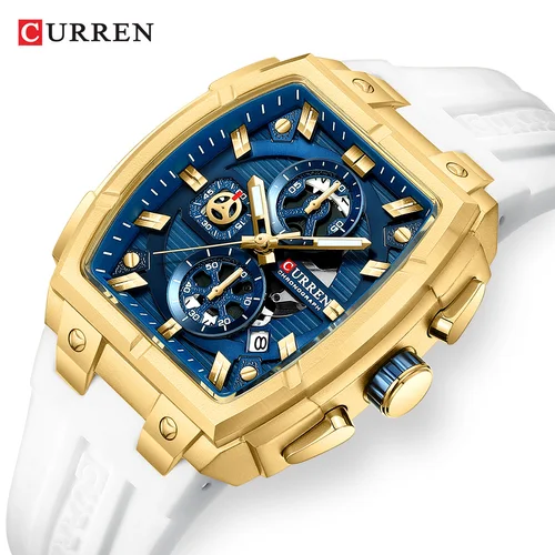 Imagen 2 del producto Reloj de pulsera CURREN de lujo con estilo para hombre, cronógrafo resistente al agua, fecha luminosa, Reloj deportivo de cuarzo de goma para hombre