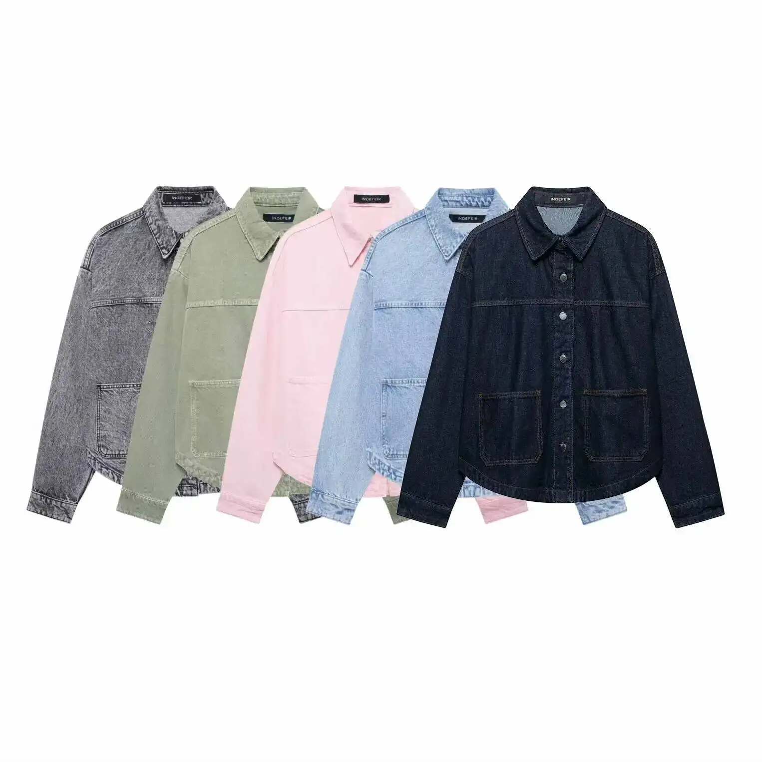 

Solid Single-Breasted Spring Casual Denim Jackets For Women With Fashionable Turn-Down Collar Streetwear Coat