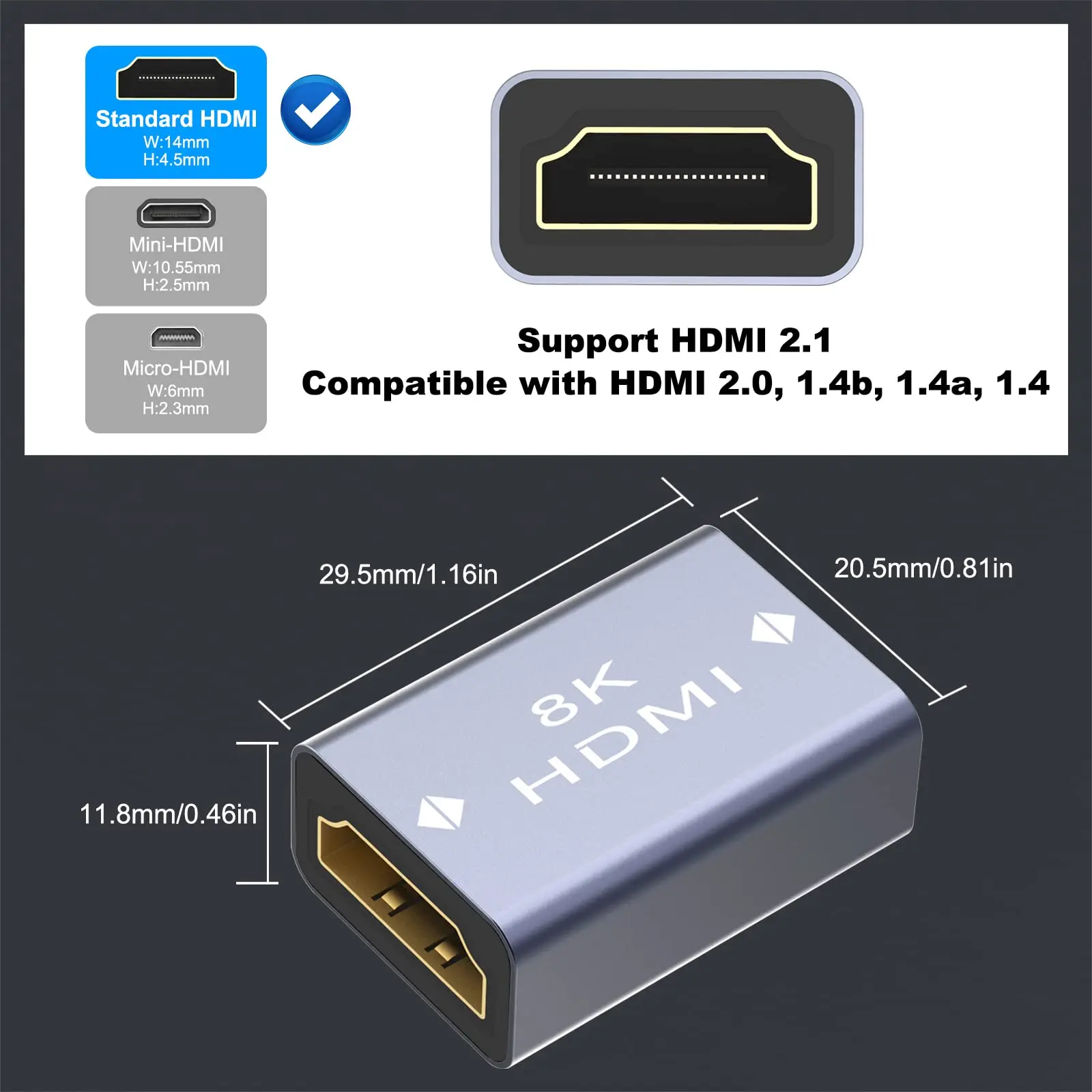 Hdmi-ケーブルコンバーター2.1女性用-女性用アダプター,4k 8k 60hz,ps4 pc tvプロジェクターケーブルhdエクステンダー