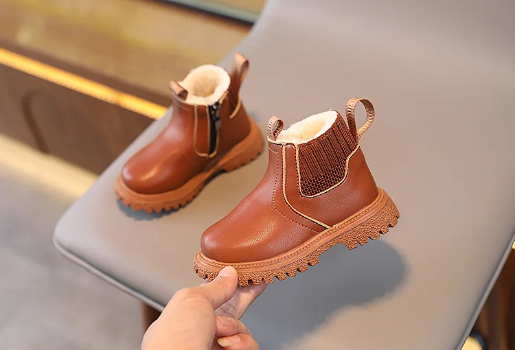 Herbst-Winter Baby Kinder Kurze Stiefel Warme Jungen Mädchen Schuhe PU-Leder Kinderstiefel Modische Kleinkindstiefel Kinder Schneeschuhe – Detail 4