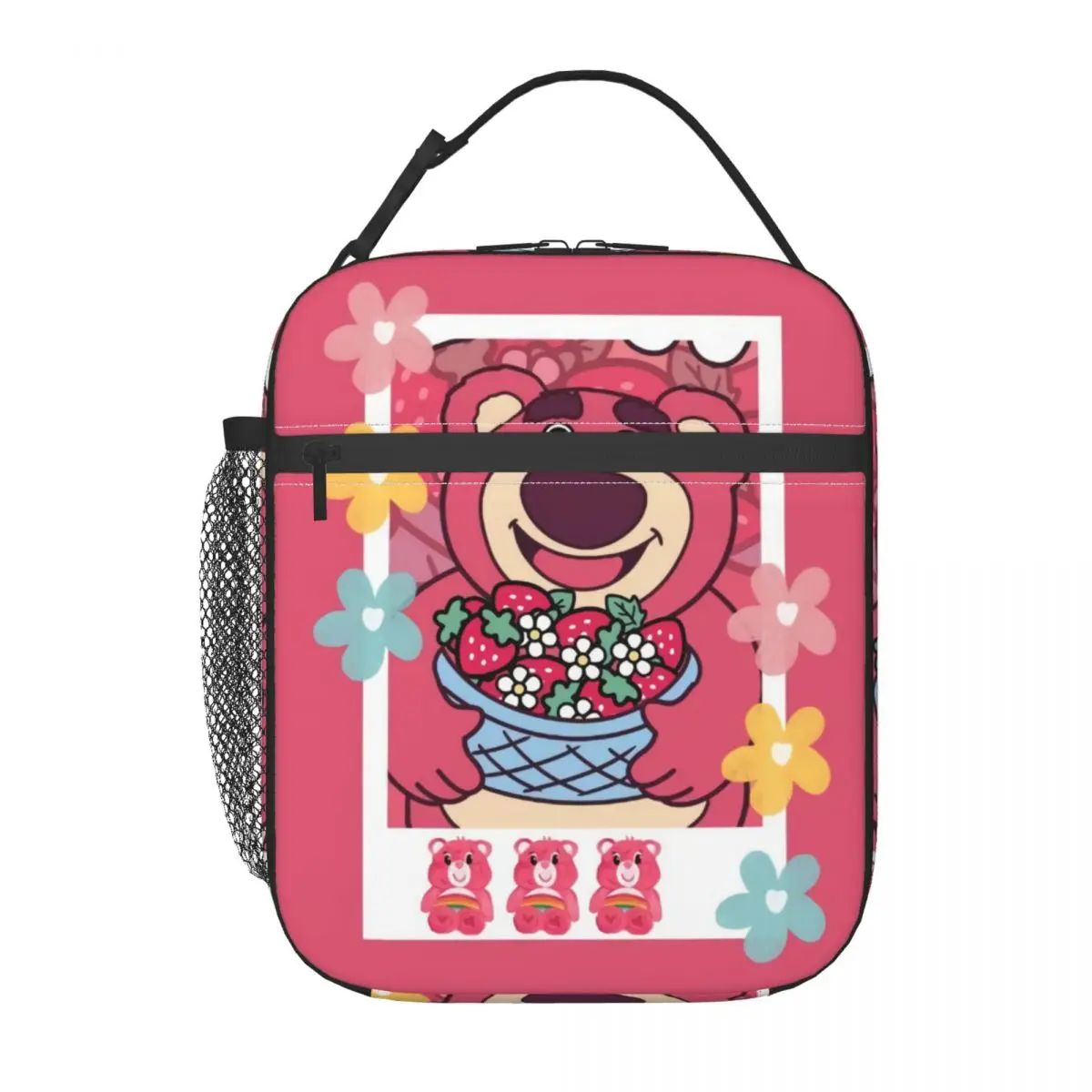 Custom Strawberry Bear Lotso Huggin Insulated Lunch Bags for Women Portable Thermal Cooler Bento Box Kids School Children