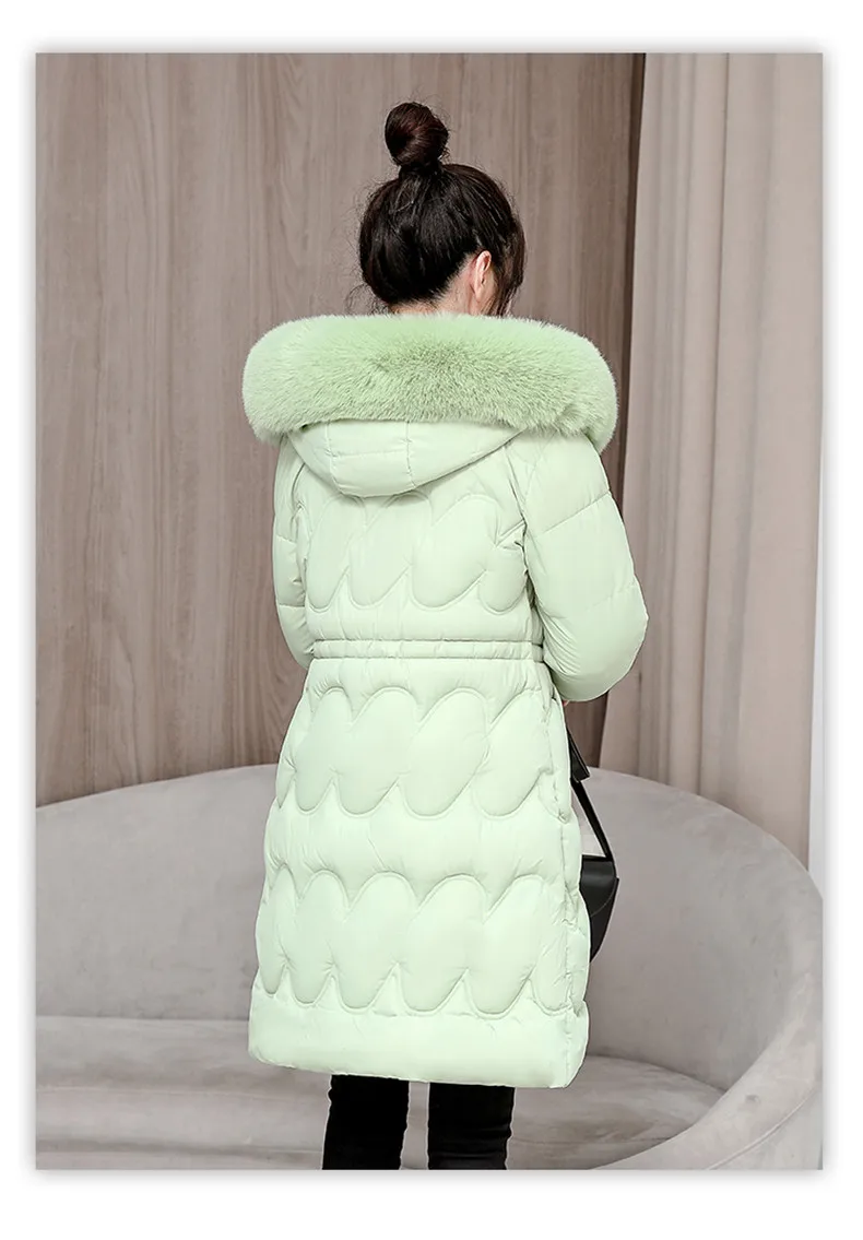 2026 Winter New Fur Collar Puffer Down Parka Loose Long Hooded Warmer Thicken Snow Jacket Pocket Zipper Outerwear Female
