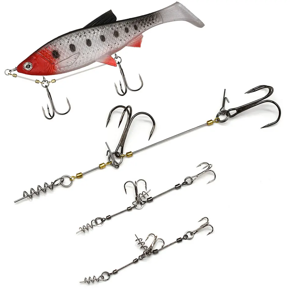 MNFT Pike Stinger Rig Drillinge S M L Multi-Depth Screw Angelhaken mit Sinker Weight Pin Connector Set für Swimbait – Detail 1
